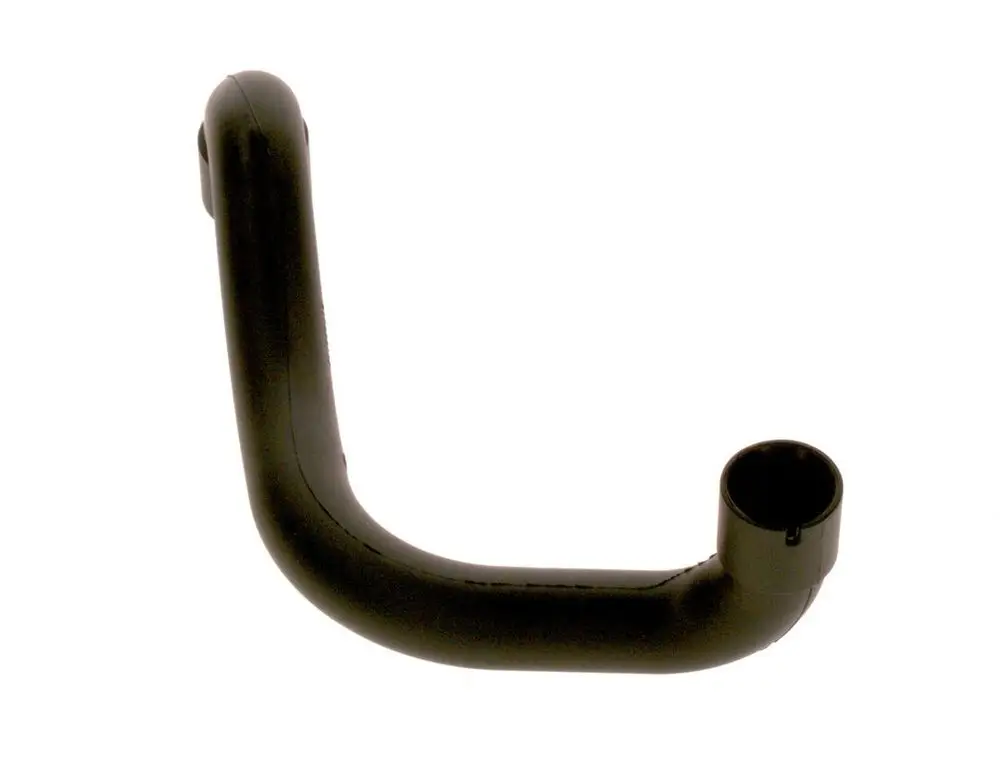 Schwarzer Gasschlauch mit einer gebogenen Form, hergestellt von Bosch. Der Schlauch hat an einem Ende eine Öffnung zur Verbindung mit anderen Komponenten.